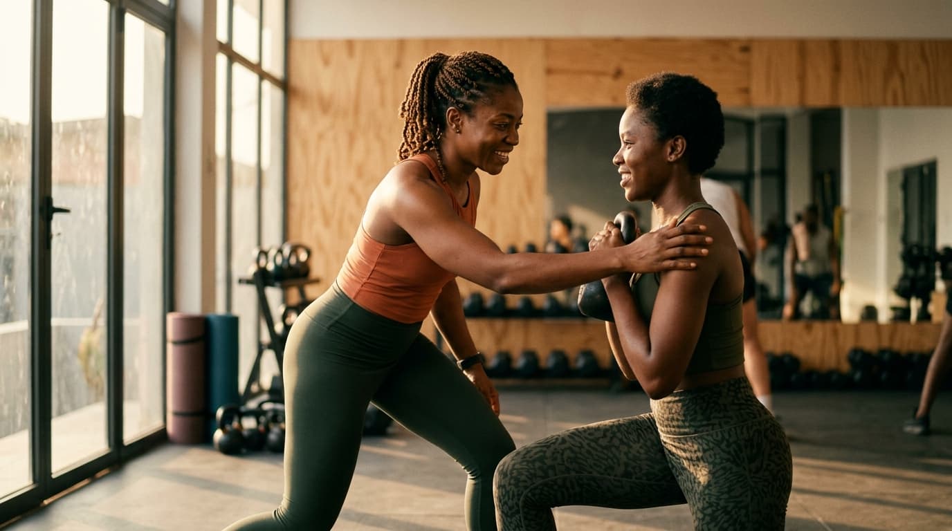 Un coach et un membre après une séance d'entraînement